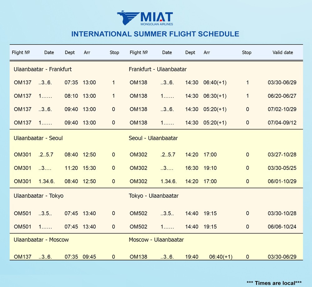 Steppenfuchs Reisen - MIAT timetable